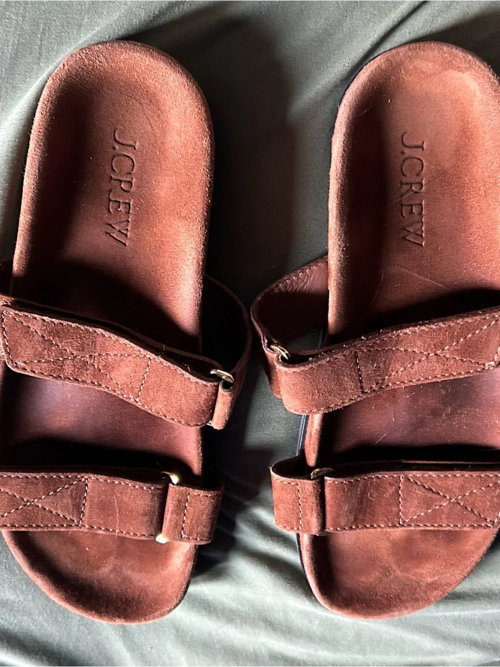 J. Crew Men’s Rust Brown Suede Double-Strap Slide Sandals